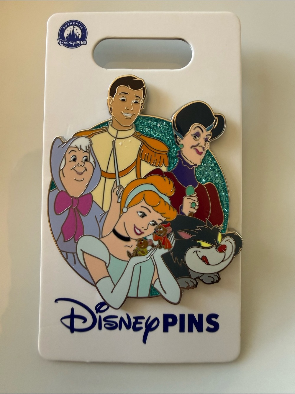 Disney - Multicolor Cinderella & Characters Enamel Pin with Teal Glitter